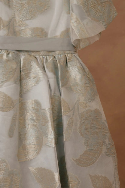 Licci girls cream dress with gold animal print, gathered skirt and elastic waist