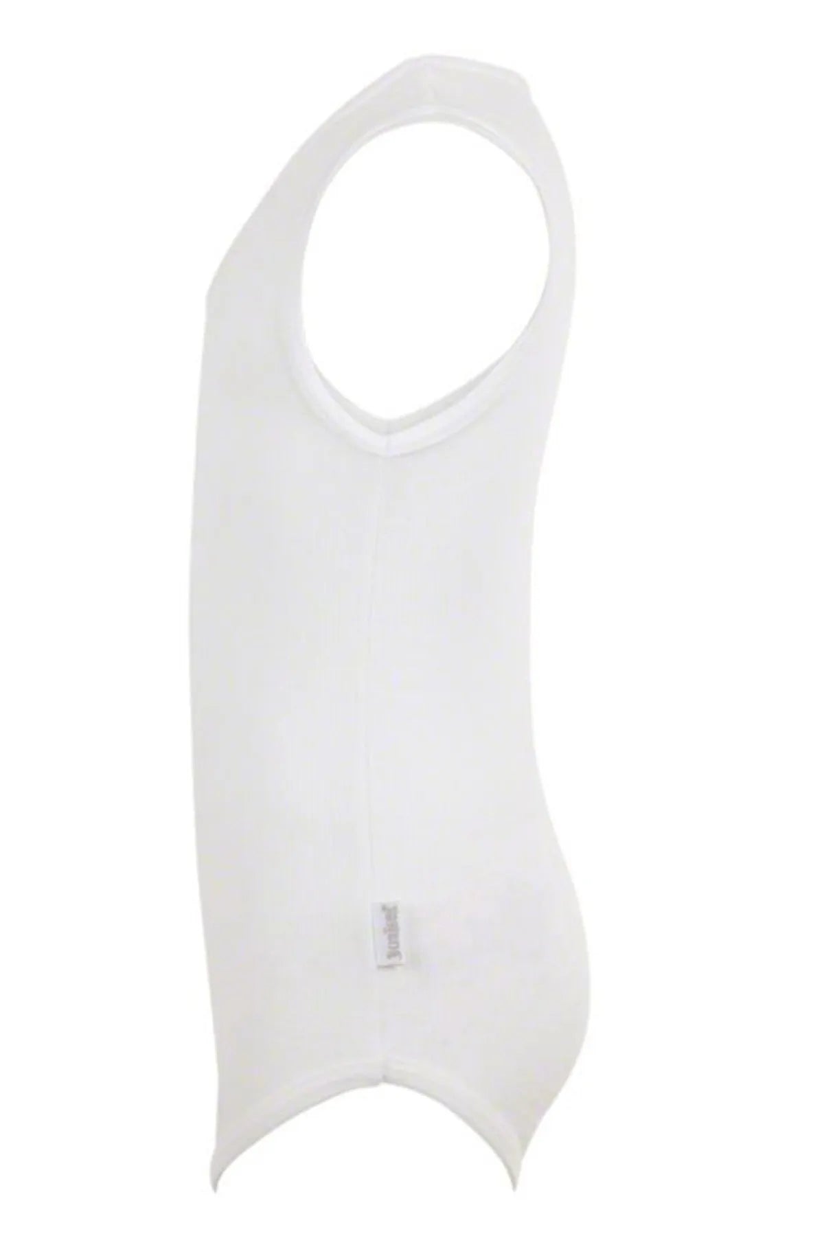 BABYSHOP sleeveless baby bodysuit, white front, small vertical logo tab
