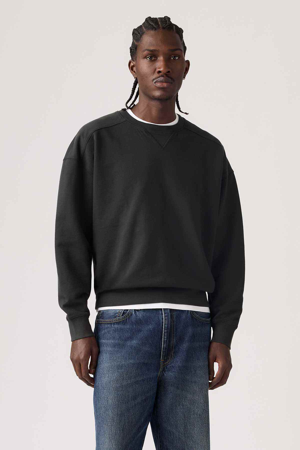 Levi's black crewneck sweatshirt with ribbed cuffs and hem