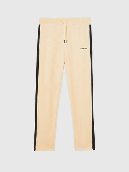 Beige track pants with drawstring waist and DIESEL logo, side stripe