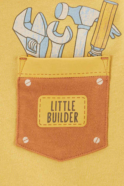 Carter's toddler yellow long-sleeve pocket graphic with 'Little Builder' label