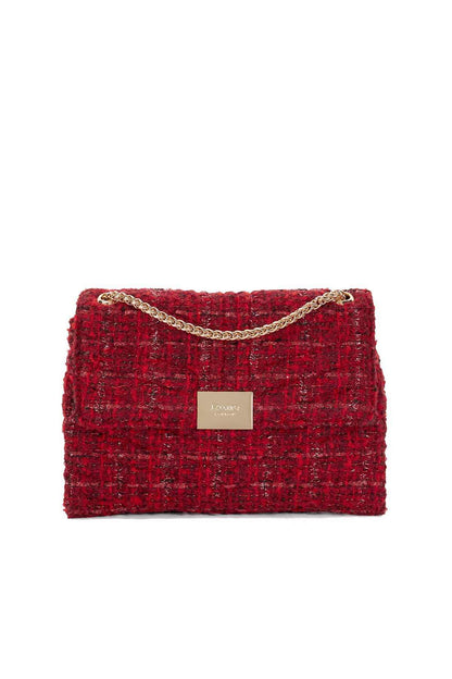 Dune London red tweed shoulder bag with gold chain strap