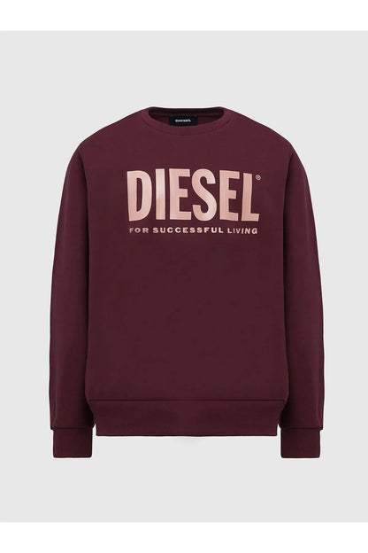 Diesel maroon crewneck sweatshirt with large front DIESEL logo print