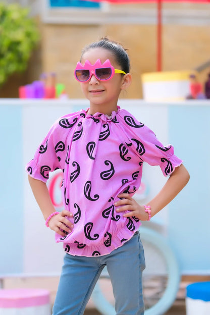 Dhaga kids purple swirl-print short-sleeve T-shirt, front view