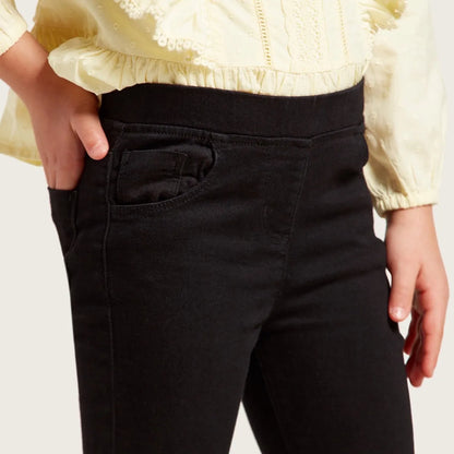 Black kids leggings with stitched front pocket detail
