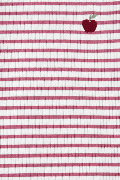 Carter's striped fabric close-up with red heart patch