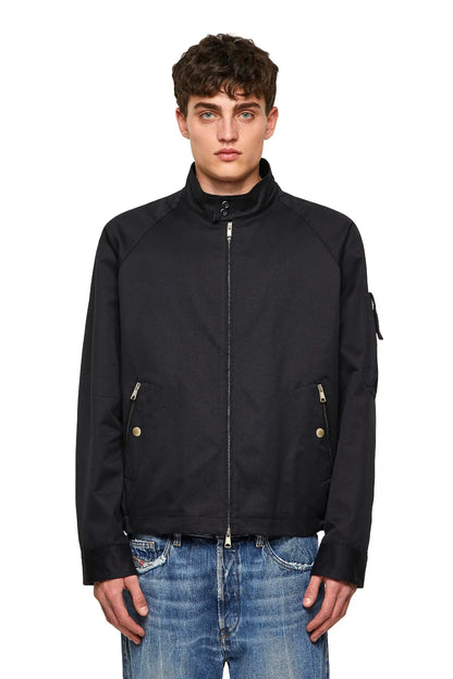 Diesel black zip-front bomber jacket with stand collar and side snap pockets
