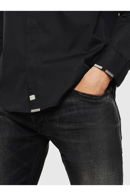 Diesel black button-up shirt sleeve with button cuff and side seam