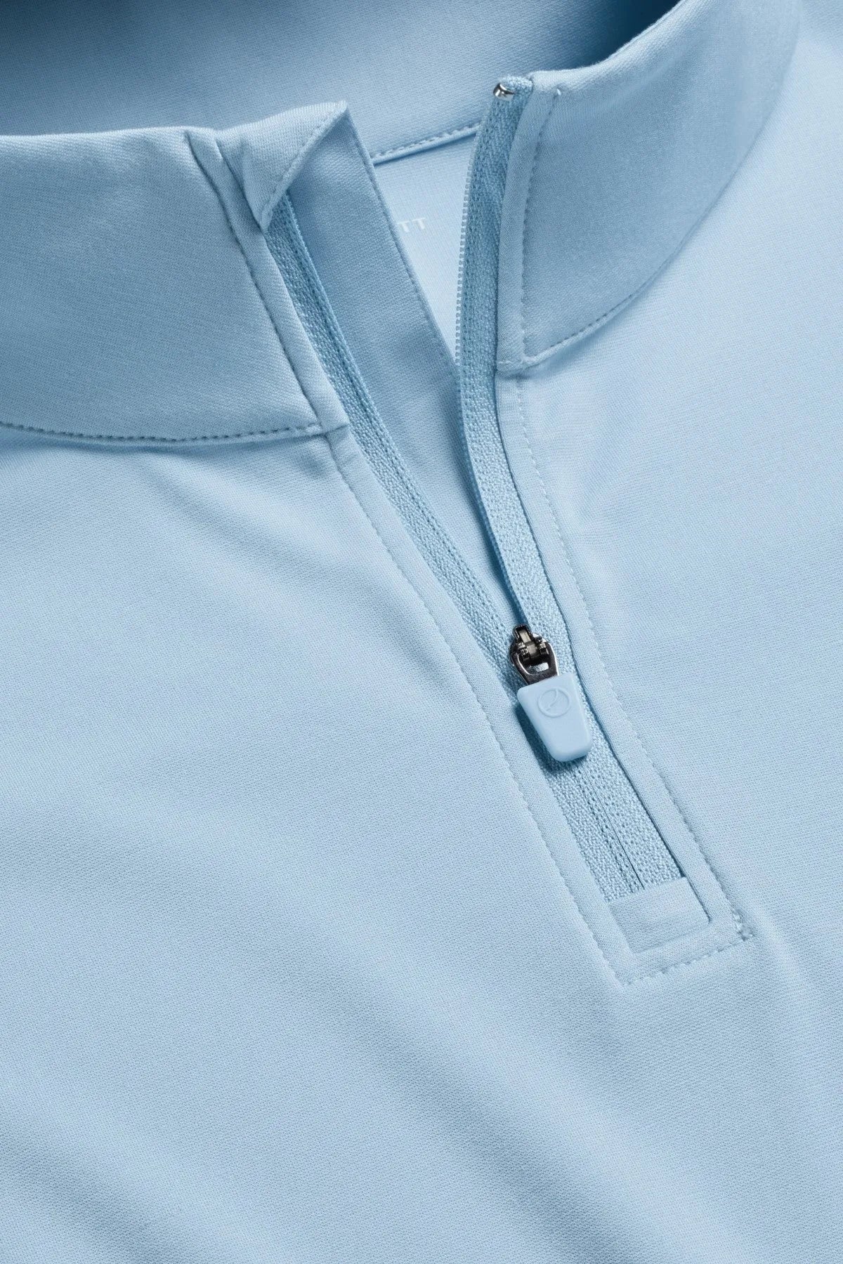 Charles Tyrwhitt men's light blue quarter-zip pullover, zip and placket detail