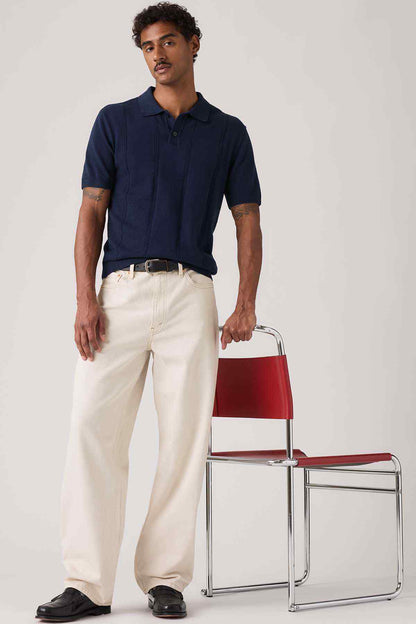 Levi's blue polo shirt with short sleeves and buttoned neckline