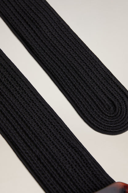 Black woven belt strap with textured knit weave