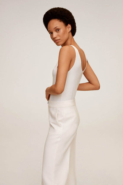 Off-white sleeveless jumpsuit with scoop back and wide-leg silhouette