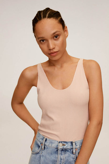 MANGO light pink ribbed scoop-neck tank top