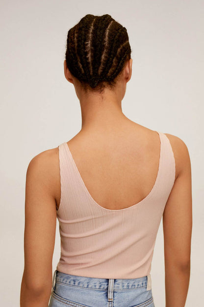 MANGO light pink ribbed racerback tank top, back view