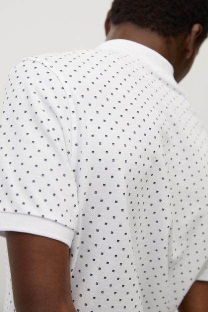 MANGO white patterned polo shirt close-up of back yoke with short sleeves
