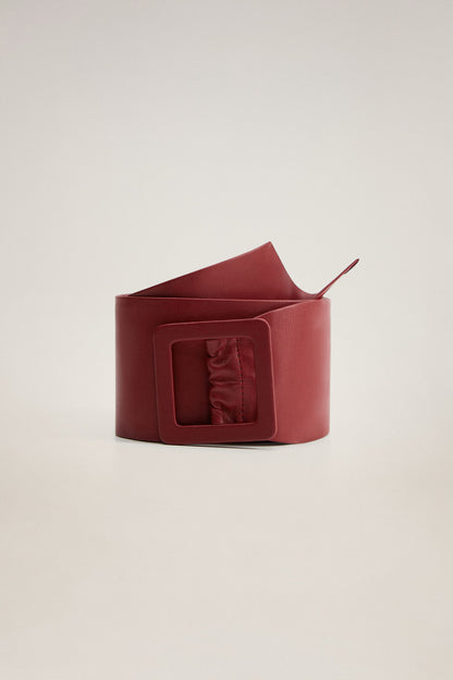 MANGO red leather belt with rectangular buckle, wide strap