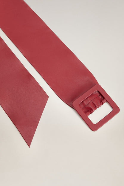 MANGO red leather belt strap and rectangular buckle detail