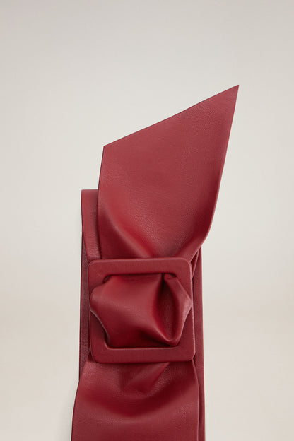 MANGO red leather belt with folded panel and rectangular buckle