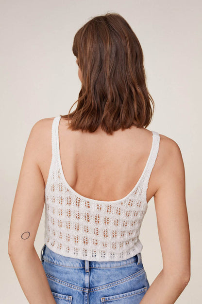 MANGO off-white crochet sleeveless camisole with open back and V-shaped neckline