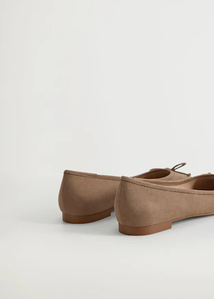 MANGO light brown suede flats, side view with low heel