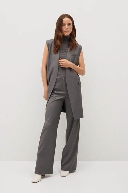 MANGO grey sleeveless tunic and wide-leg trousers layered with front buttons