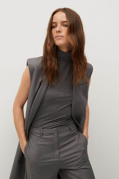 MANGO grey sleeveless high-neck vest top and matching wide-leg trousers