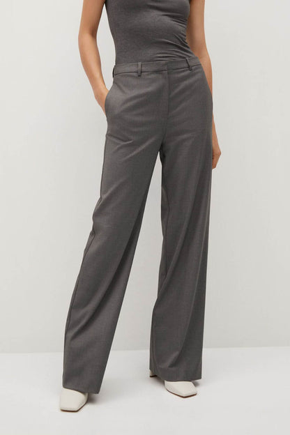 MANGO grey wide-leg trousers with buttoned front and belt loops