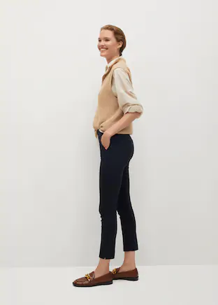 Navy slim ankle trousers with tapered leg and front seam