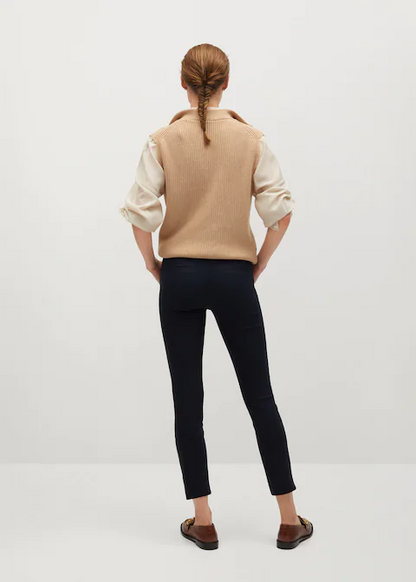 Navy slim ankle trousers, tapered leg and belt loops