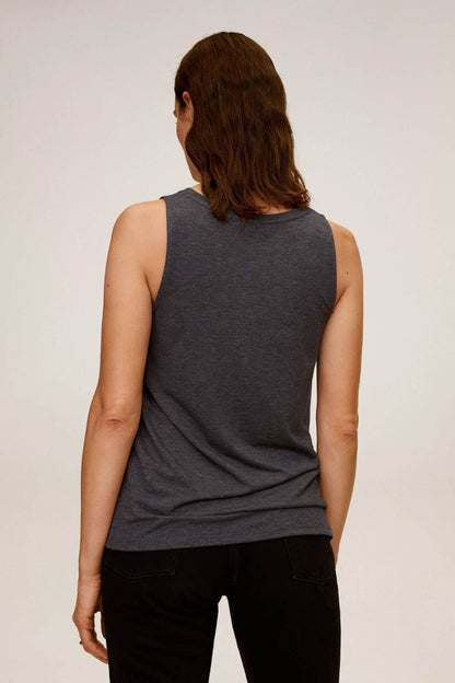 Women's medium heather grey sleeveless tank top, back view