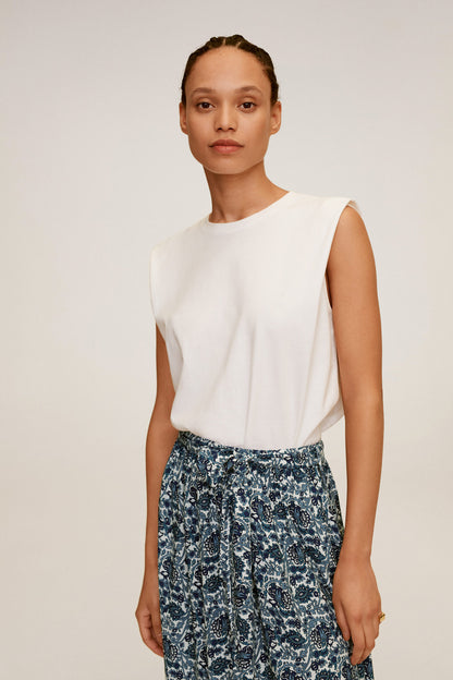 Blue patterned maxi skirt with elastic waist