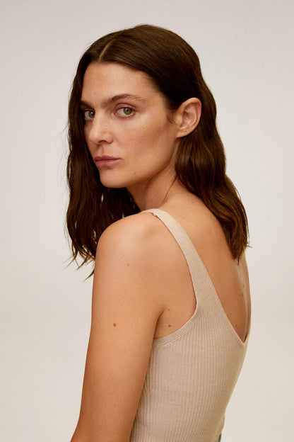 Sand ribbed scoop-neck tank top with slim shoulder straps