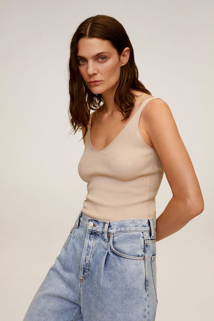 Sand ribbed scoop-neck tank top, sleeveless knit design