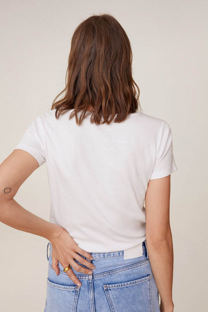 White crew-neck T-shirt back view, short sleeves