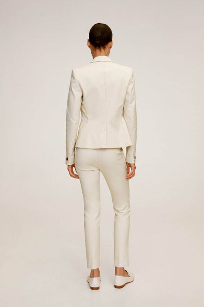 Beige slim-fit blazer and trousers set, back view