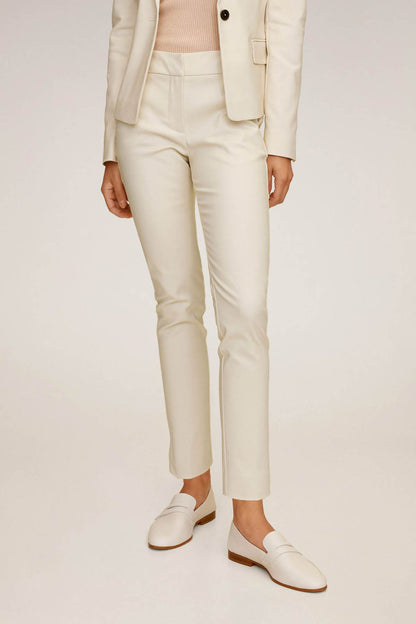 Beige tailored blazer and tapered trousers set, front view
