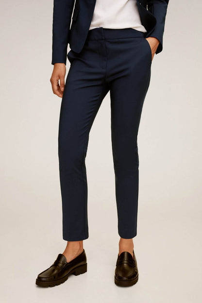 MANGO navy tailored trousers with belt loops and pressed front creases