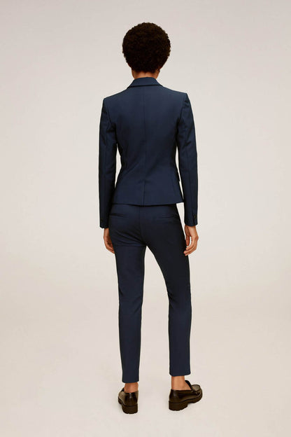 MANGO navy tailored trousers, back view with waistband and center seam