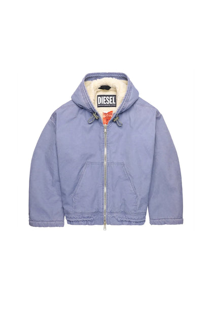 Light-blue hooded zip jacket with DIESEL logo on the inner hood lining