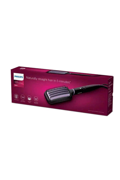 PHILIPS heated hair brush retail box with purple packaging and product image