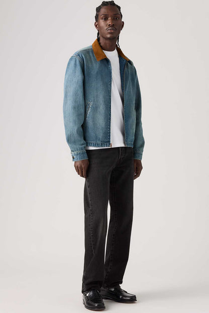 Levi's denim jacket in light blue wash with zip front and button collar