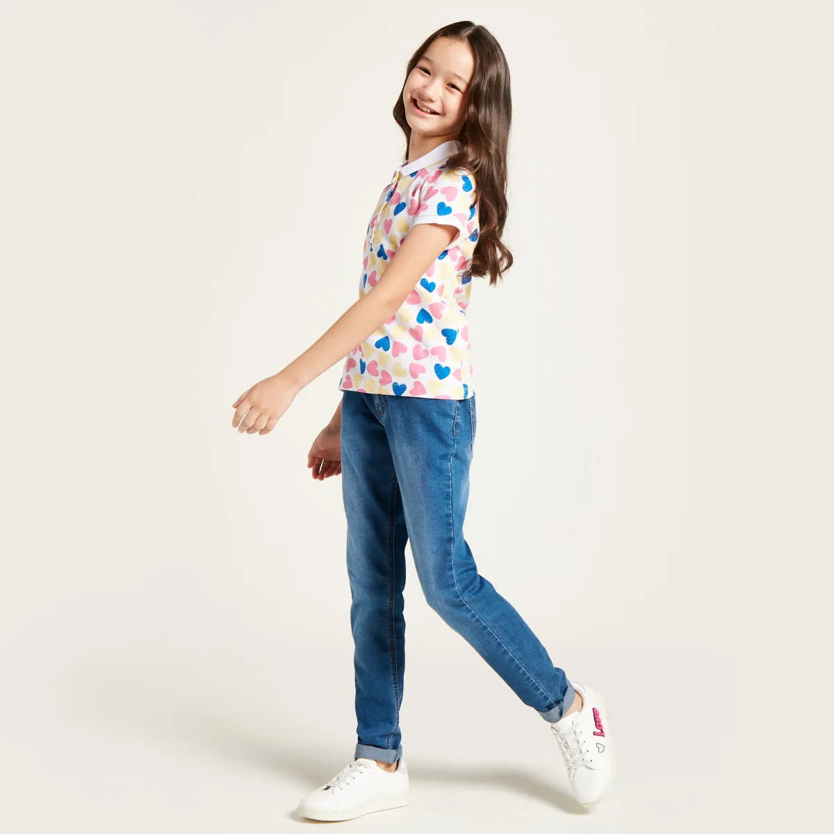 BABYSHOP white girls t-shirt with heart print and short sleeves