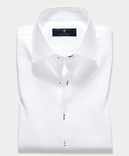 White modern-fit dress shirt with point collar and center button placket