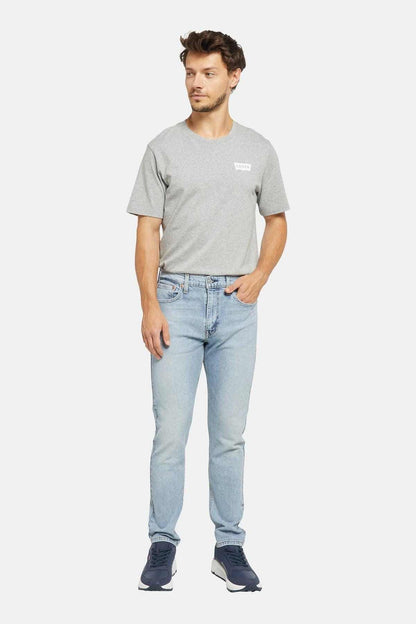 Levi's men's grey crewneck T-shirt with graphic; light-wash straight jeans