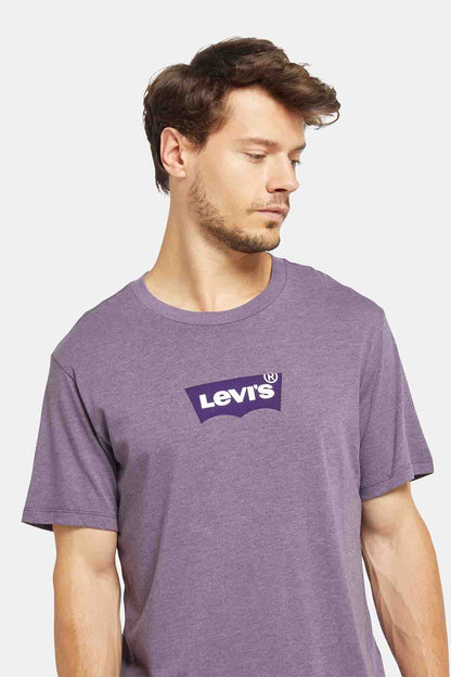 Purple Levi's crew-neck T-shirt, small chest logo, close-up front