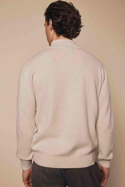 NEXT ecru half-zip sweater, back view with ribbed cuffs and hem