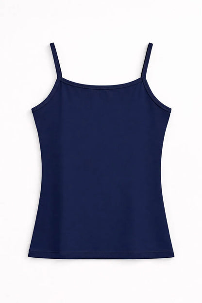 Navy spaghetti-strap camisole tank top with scoop neckline