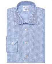 Light blue check dress shirt with button-front and pointed collar