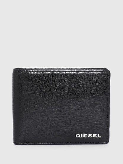 Diesel black leather bifold wallet with front logo
