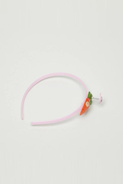 Multicolor baby headband with pink band and carrot and bunny character clip